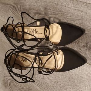 So Me pointy suede ankle wrap heels. Size 7. ✨️ Black.